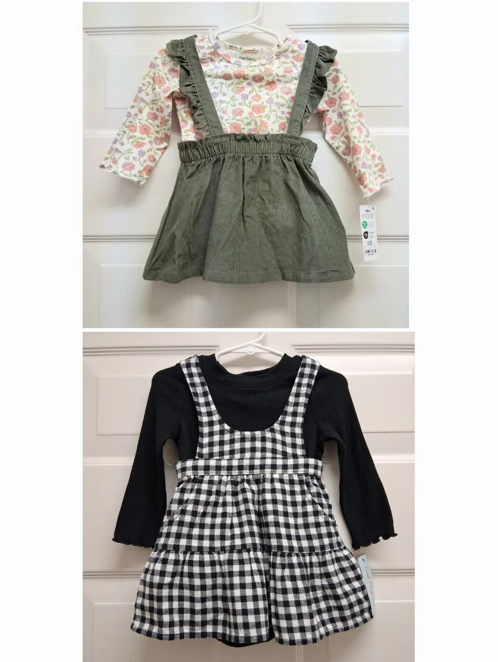 Carters Cat & Jack Jumper Pinafore Dress Lot of 2 Corduroy Floral Gingham 12M